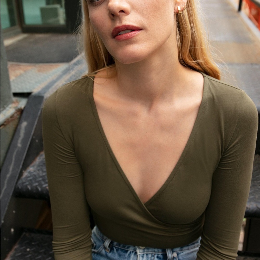 Marcella NYC Olive faux wrap Bodysuit